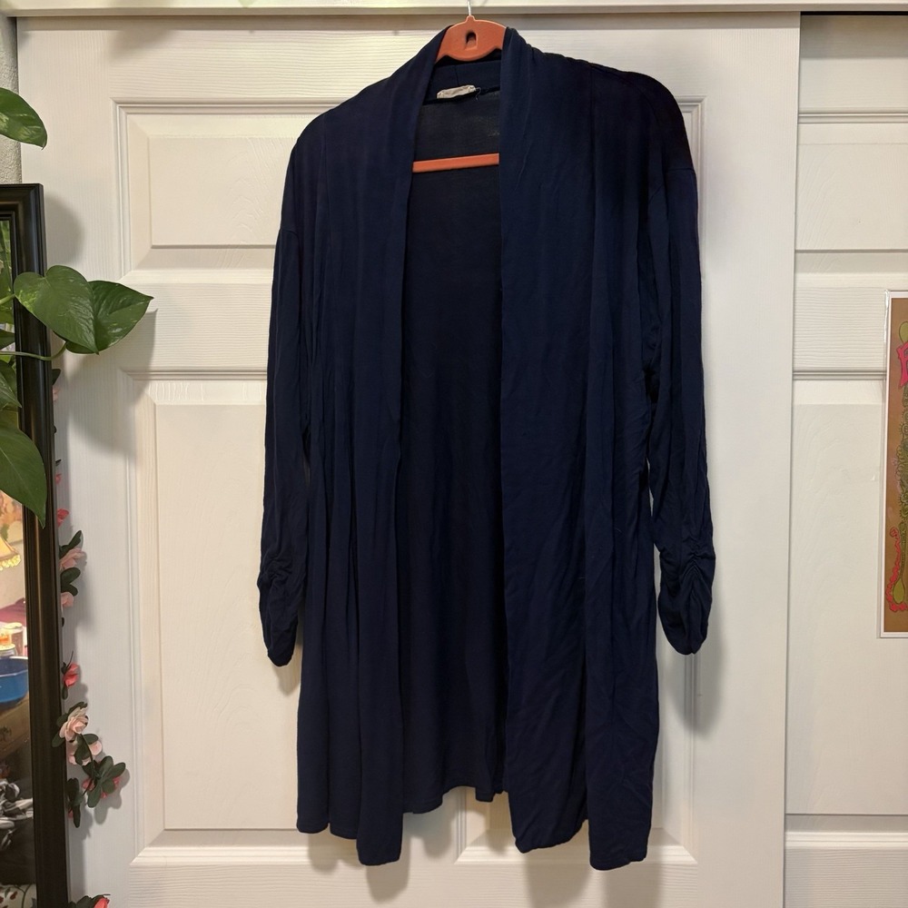 Ringneck Studio Navy Blue Open Front Knit Cardigan Sweater Long Sleeve Size M